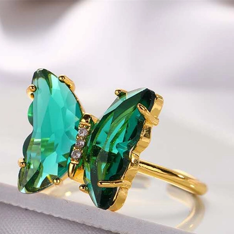 Anello Farfalla Lega Cristallo Zircone Design Aperto Regolabile Stile Dolce Gioielli Eleganti Per Donna