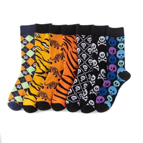 Cotton Blend Crew Socks Tiger Stripe Skull Crossbones Argyle Paw Print Novelty Fashion Streetwear For Men Women