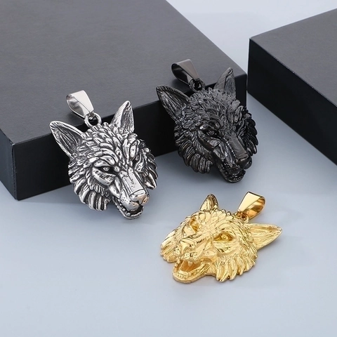 Wolf Head Pendant Stainless Steel Viking Punk Gothic Vintage Animal Charm For Men