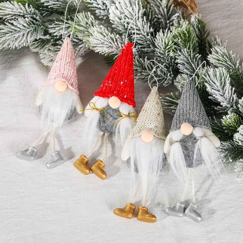 Ornamento Natalizio a Forma di Gnomo da Appendere Bambola Senza Volto Gambe Lunghe Con Cappello di Paillettes Peluche Decorativo