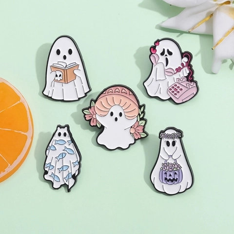 Spille In Smalto Fantasma Cartone Animato Kawaii Halloween Spille In Lega Per Vestiti Zaino Decorazione Gioielli Di Moda