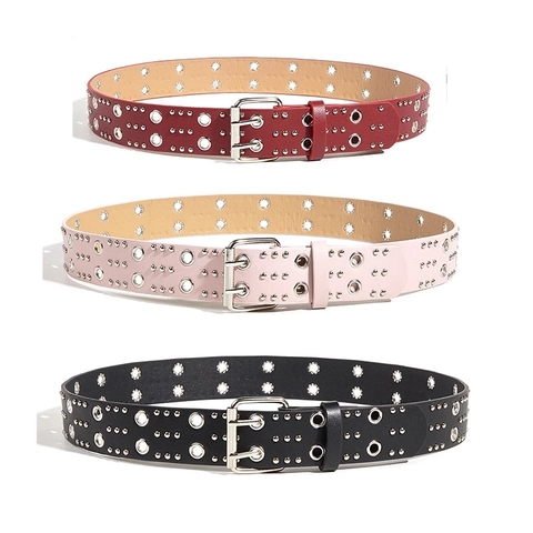 Cintura Punk Con Occhielli A Doppia Fila Ecopelle Cintura Con Borchie E Fibbia In Metallo Per Jeans Stile Gotico Unisex