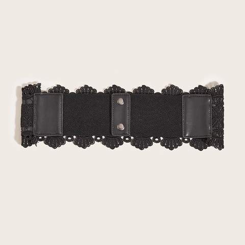 Vintage Wide Lace Corset Belt Faux Leather Elastic Waist Cincher Snap Button Closure Elegant Fashion Women Accessory