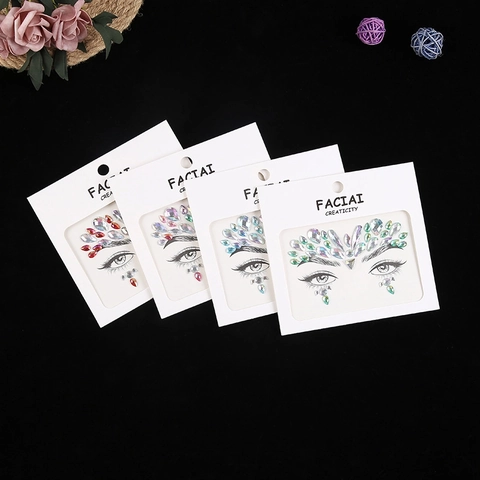 Face Gems Jewels Rhinestone Stickers Acrylic Self Adhesive Holographic AB Colorful For Masquerade Party Music Festival Rave Women