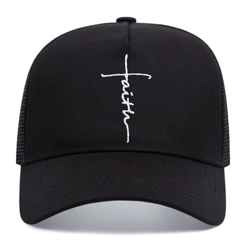 Berretto da Baseball Ricamato Faith Cross per Uomo Donna Estate Traspirante Mesh Trucker Hat Sport all'Aperto Protezione Solare Regolabile