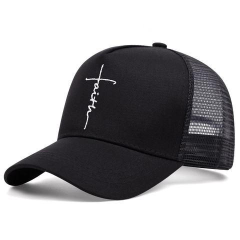 Berretto da Baseball Ricamato Faith Cross per Uomo Donna Estate Traspirante Mesh Trucker Hat Sport all'Aperto Protezione Solare Regolabile