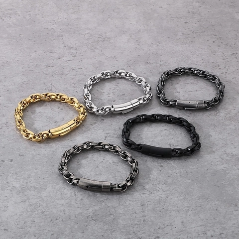 Pulsera De Cadena De Acero Inoxidable Vintage Para Hombre Joyería Industrial Retorcida Eslabón Cubano Brazalete Plata Antigua