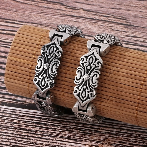 Pulsera Hombre 316L Acero Inoxidable Cadena Pesada Vintage Gótico Cruz Relieve Tallado Vid Patrón Plata Antigua Retro Punk