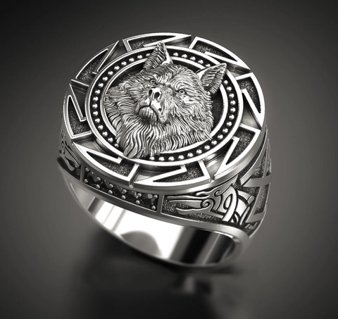 Wolf Head Ring Vintage Norse Mythology Viking Warrior Totem Copper Jewelry For Men Nordic Gothic Style Retro Signet Band