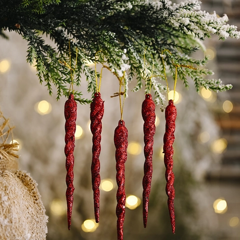 Ornamenti Appesi Ghiacciolo Di Natale Glitter Plastica Spirale Forma A Vite Decorazione Albero Festa Casa