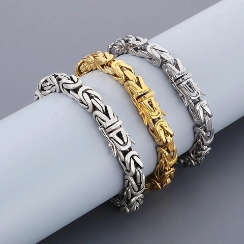 Pulsera De Cadena Bizantina Para Hombre Acero Inoxidable 316L Joyería Hip Hop Retro King Chain Con Cierre De Caja