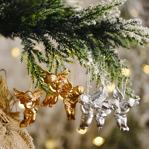 Kerstengel Hangende Ornamenten Plastic Goud Zilver Metallic Afwerking Muziekinstrument Mini Boomversieringen