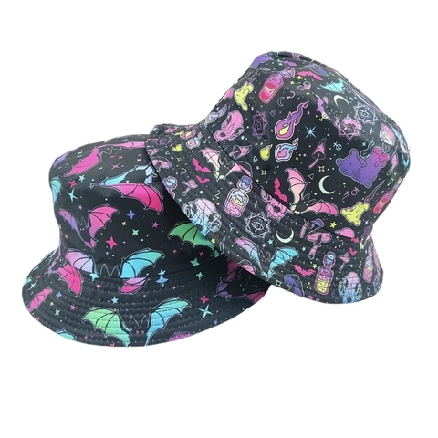 Sombrero De Pescador Reversible Halloween Estampado Murciélago Hongo Protección Solar Gorro Gótico Streetwear