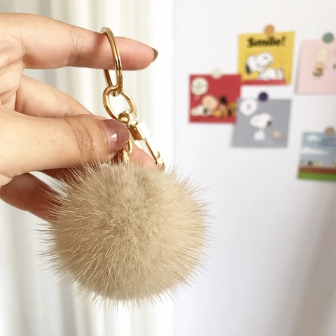 Carino Portachiavi in Pelliccia di Visone Soffice Pompon Ciondolo Borsa per Donna Lussuoso Fatto a Mano Accessori per Borsetta Chiavi Auto