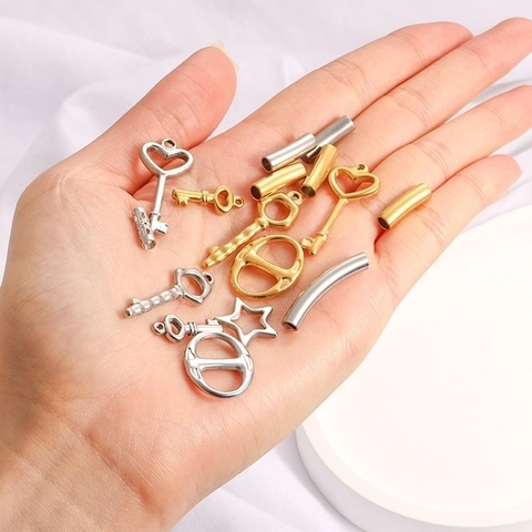 Stainless Steel Jewelry Making Charms Pendants Curved Tube Beads Key Star Shape Connector Findings DIY Bracelet Necklace