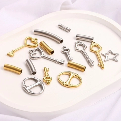 Stainless Steel Jewelry Making Charms Pendants Curved Tube Beads Key Star Shape Connector Findings DIY Bracelet Necklace