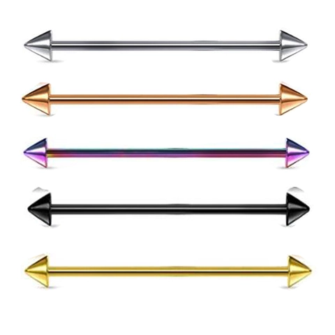 Industrial Barbell Piercing Earring Stainless Steel Spike Cone Long Bar Cartilage Jewelry Punk Unisex Colorful