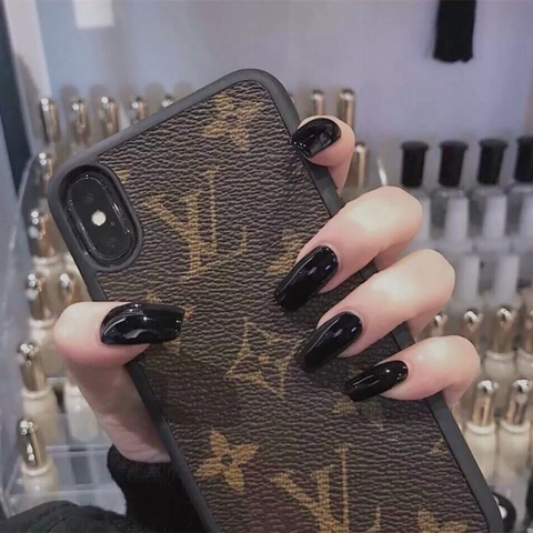 Uñas Postizas A Presión Ataúd Negro Brillante Largas Trapecio Puntas De Uñas Artificiales Manicura Desmontable Simple Para Mujeres