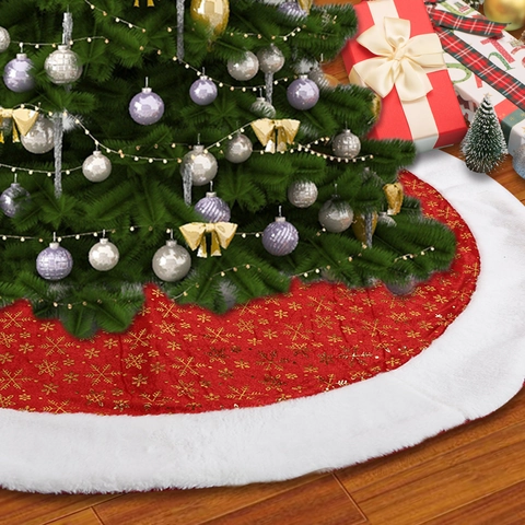Weihnachtsbaum Decke Rot Kunstfell Goldene Schneeflocken Doppellagig Feiertagsdekoration