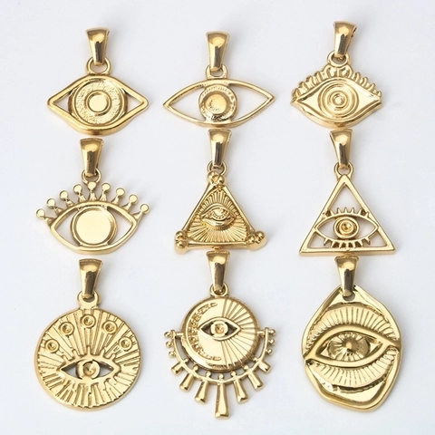 Evil Eye Pendants Gold Plated Stainless Steel All Seeing Eye Charms For DIY Necklace Bracelet Jewelry Making Accessories