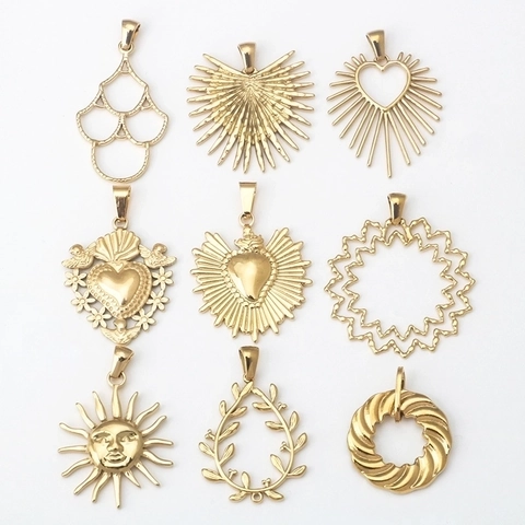 Ciondoli In Acciaio Inossidabile Dorato Sole Cuore Foglia Per Creazione Di Gioielli DIY Accessori Moda