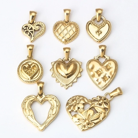 Colgante En Forma De Corazón Acero Inoxidable Tono Dorado Accesorios Para Hacer Joyas DIY Estilos Románticos