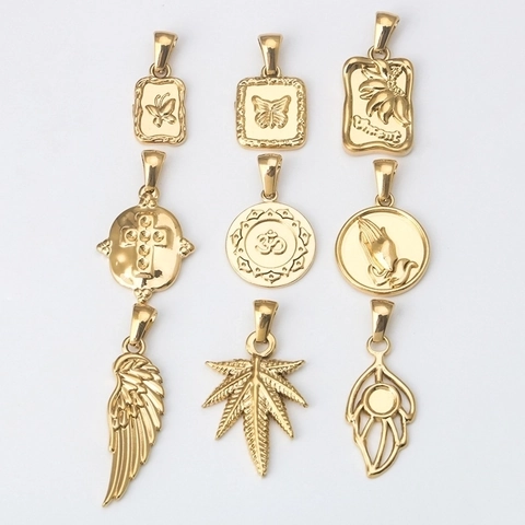 Gold Plated Stainless Steel Pendants Wings Praying Hand Maple Leaf Jewelry Charms For DIY Necklace Bracelet