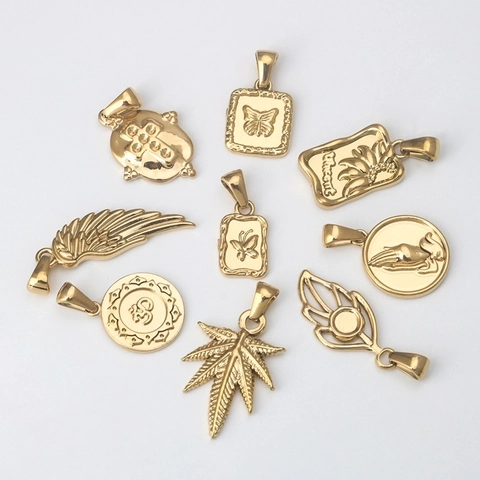 Gold Plated Stainless Steel Pendants Wings Praying Hand Maple Leaf Jewelry Charms For DIY Necklace Bracelet