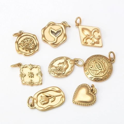 Vintage Gold Edelstahl Anhänger Charms Für DIY Schmuckherstellung Geprägte Rose Herz Walflosse Damen Halskette Armband