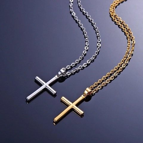 Minimalistische Cilindrische Gepolijste Roestvrijstalen Kruis Hanger Ketting Voor Mannen Vrouwen Europese Mode Sieraden