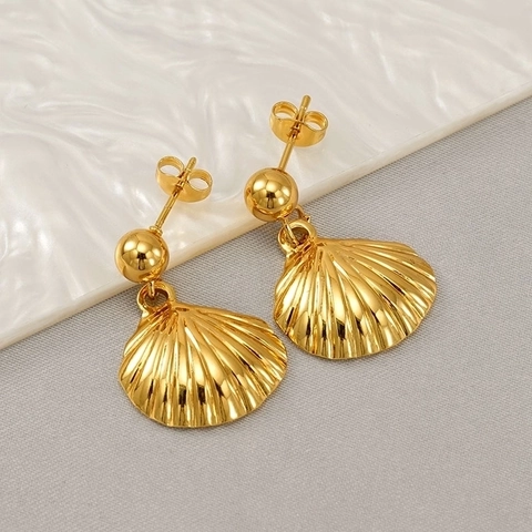 Schelp Oorknopjes 18K Verguld Roestvrij Staal Zeeschelp Vorm Mode Zomer Strand Sieraden Cadeau Voor Dames