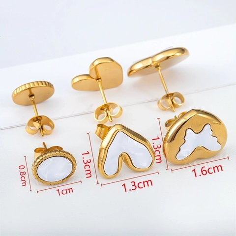 Französischer Stil Edelstahl Muschel Ohrstecker Für Damen Elegante Vergoldete Herz Schmetterling Runde Geometrische Schmuck