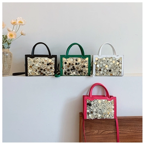 Bolso De Mano Con Lentejuelas Brillantes Mujeres Cuero PU Bolso De Hombro Cuadrado Moda Fiesta Banquete