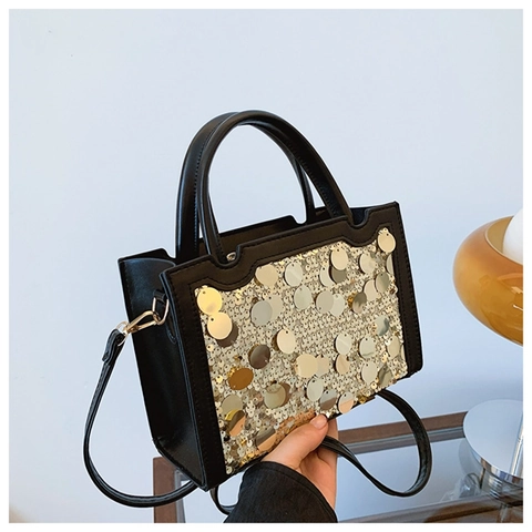 Bolso De Mano Con Lentejuelas Brillantes Mujeres Cuero PU Bolso De Hombro Cuadrado Moda Fiesta Banquete