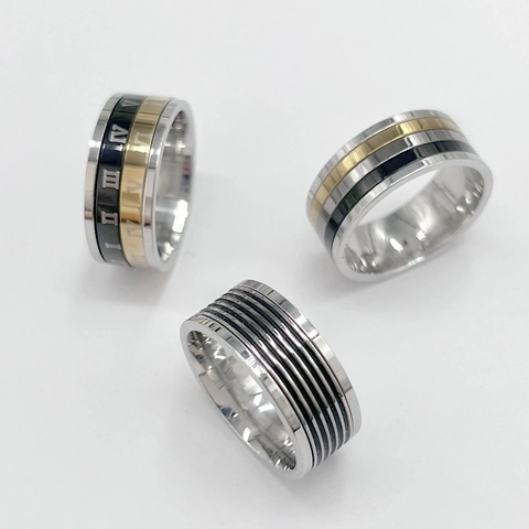 Stainless Steel Roman Numeral Spinner Ring Rotatable Three Color Polished Band For Men Women Punk Retro Jewelry