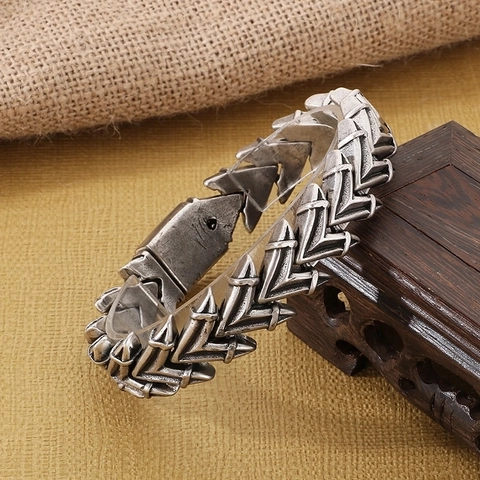 Pulsera Hombre Acero Inoxidable 316L Retro Patrón Flecha Cadena Hueso De Dragón Punk Gótico Joyería Vintage Color Plata Antigua
