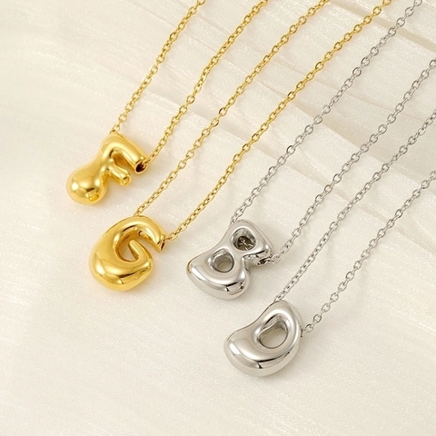 Collana Con Lettera A Bolla Ciondolo Alfabeto 3D Puffy Acciaio Inossidabile Placcato Oro 18K Gioielli Donne