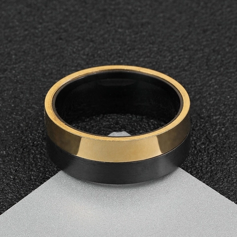 Anello Da Uomo In Acciaio Inossidabile Nero Oro Bicolore Giuntura Punk Minimalista Fascia Lucidato Spazzolato Gioielli