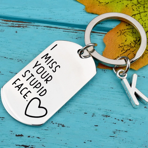 Grappige Roestvrijstalen Sleutelhanger I Miss Your Stupid Face Hart Gegraveerde Sleutelring Cadeau Voor Vrienden Koppels