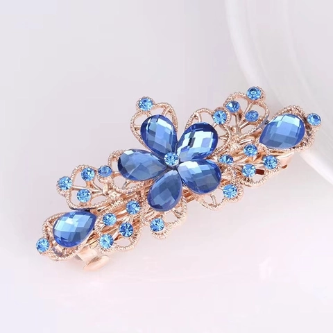 Eleganter Blumen Strass Haarclip Hohle Zinklegierung Federspange Für Damen Pferdeschwanz Seitenhaarnadel Accessoire