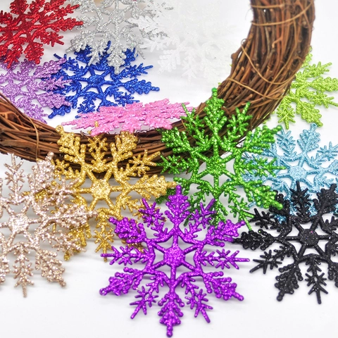 Glitter Snowflake Christmas Tree Ornaments Plastic Sparkling Hanging Pendants For Holiday Party Home Window Decor
