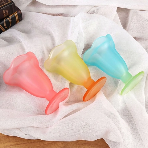 Frosted Glass Dessert Cup Petal Rim Footed Ice Cream Bowl Colorful Milkshake Glass Cold Drink Goblet Retro Style