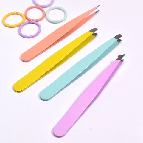Eyebrow Tweezer Kit Stainless Steel Precision Hair Removal False Eyelashes Application Grooming Colorful With PU Leather Case