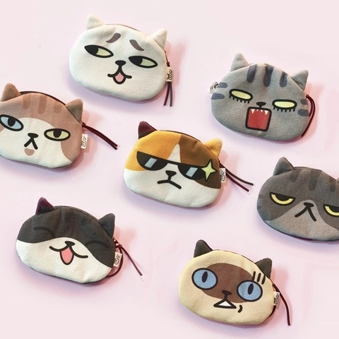 Lindo Dibujo Animado Gato Cara Peluche Monedero Mini Cartera Bolsa De Almacenamiento Portátil Cremallera