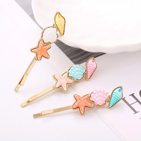 Pinzas Para El Cabello Estilo Océano Aleación Resina Estrella De Mar Concha Accesorios Playa Para Mujeres Niñas Decorativo