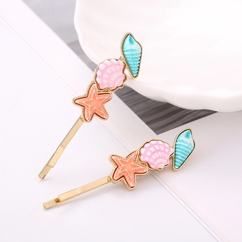 Pinzas Para El Cabello Estilo Océano Aleación Resina Estrella De Mar Concha Accesorios Playa Para Mujeres Niñas Decorativo