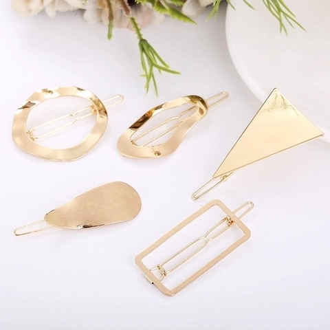Geometric Alloy Hair Clips Minimalist Triangle Circle Rectangle Metal Hairpins For Women Girls Styling