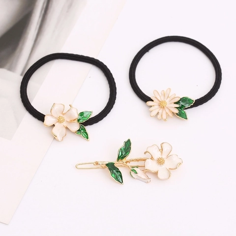 Accessoire De Pince À Cheveux Et Élastique À Cheveux Élégant En Émail Fleur De Magnolia Marguerite Pour Femmes Filles Style Forêt Alliage