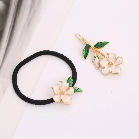 Accessoire De Pince À Cheveux Et Élastique À Cheveux Élégant En Émail Fleur De Magnolia Marguerite Pour Femmes Filles Style Forêt Alliage
