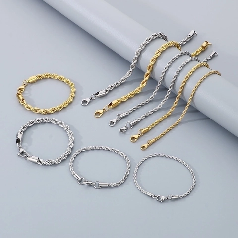Pulsera De Cadena De Cuerda De Acero Inoxidable Joyería De Eslabones Retorcidos Para Hombres Y Mujeres Estilo Simple De Moda Con Cierre De Langosta